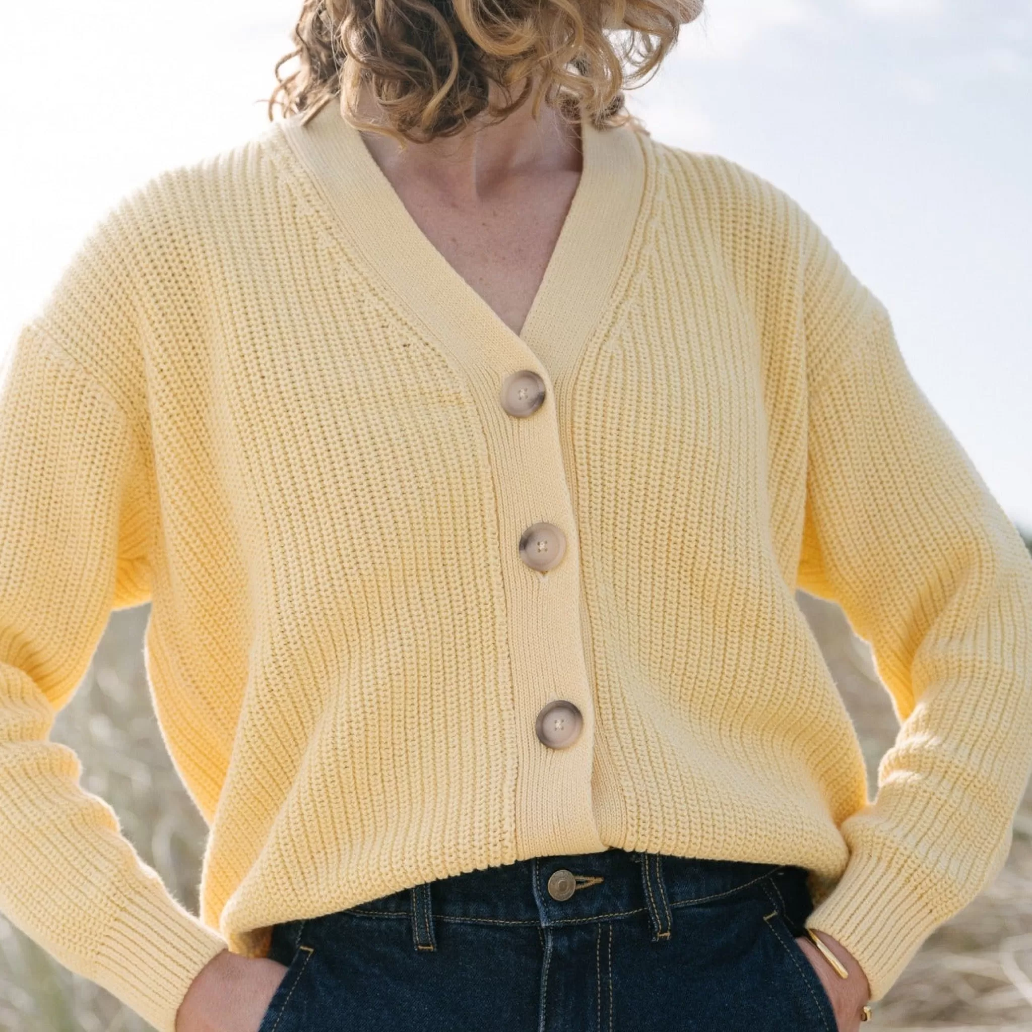 Femme Poudre Organic Cardigans | CARDIGAN MATÉ ADULTE Jaune Pastel