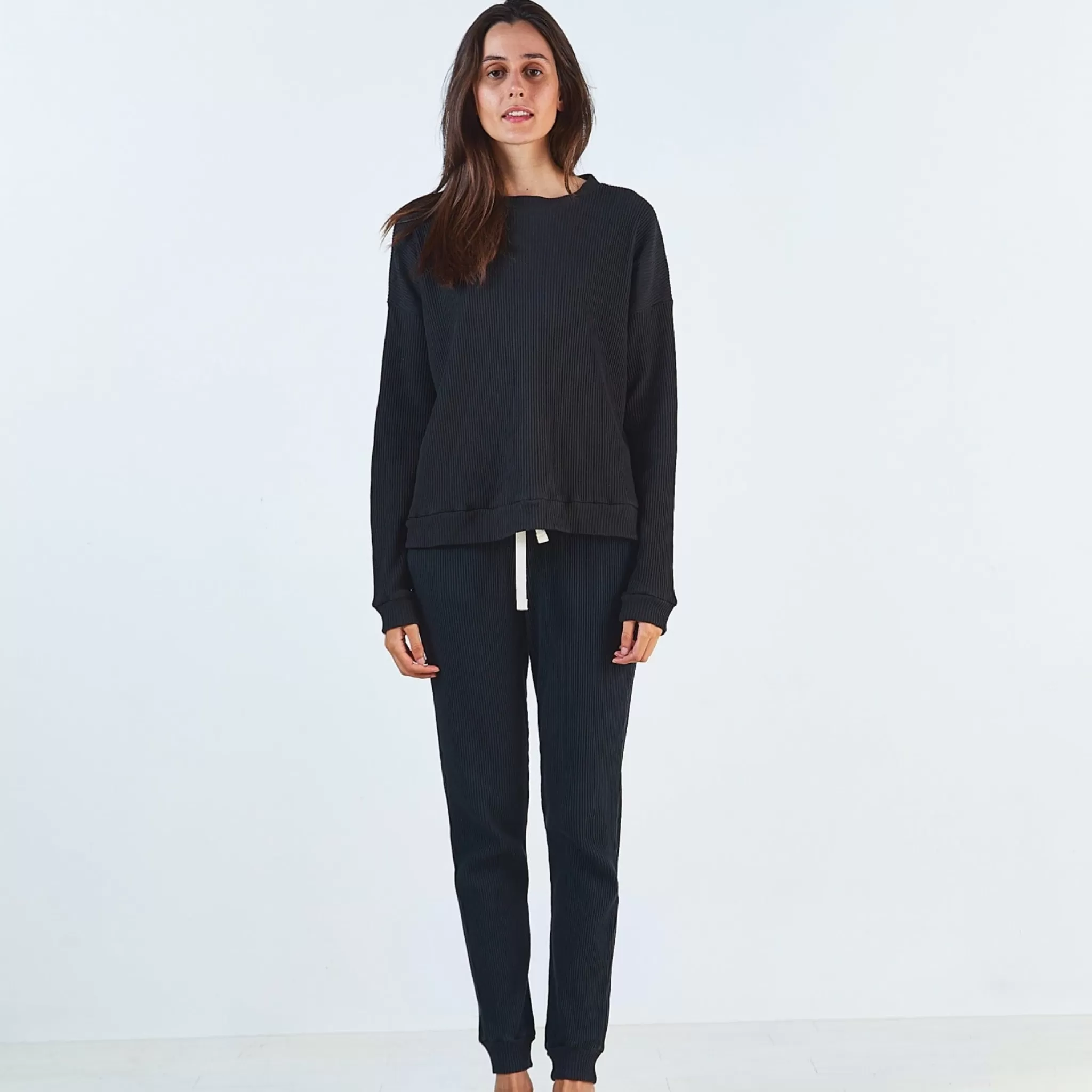 Femme Poudre Organic Homewear | Pantalons & Leggings | PANTALON ONONIS CÔTELÉ Pirate Black